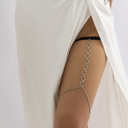 Loop Link Thigh Chain - Silver Circle Link Leg Body Jewelry