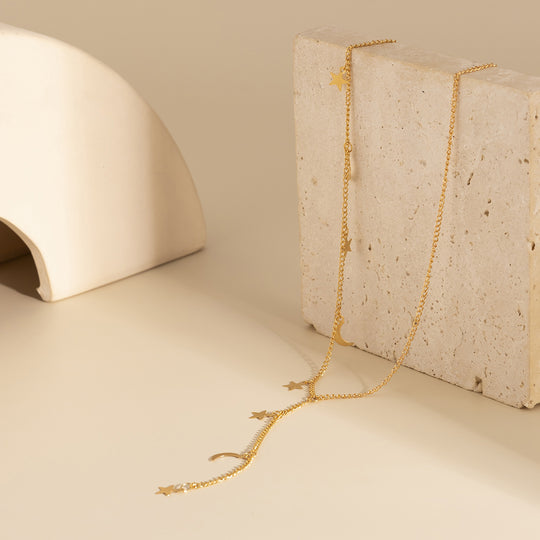 Moon And Star Y Necklace - Lariat  Celestial Jewelry for Women