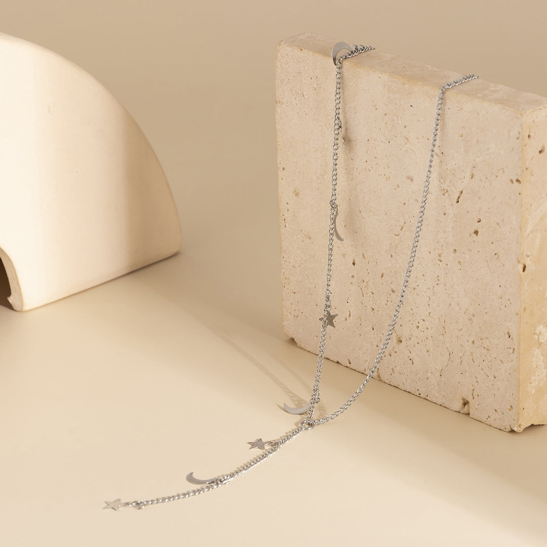 Moon And Star Y Necklace - Lariat  Celestial Jewelry for Women