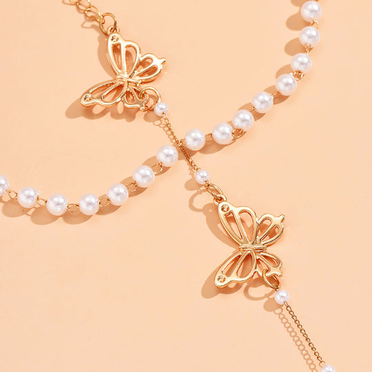 Pearl & Butterfly Backdrop Necklace - Crystal Backdrop Necklace - Butterfly Chain