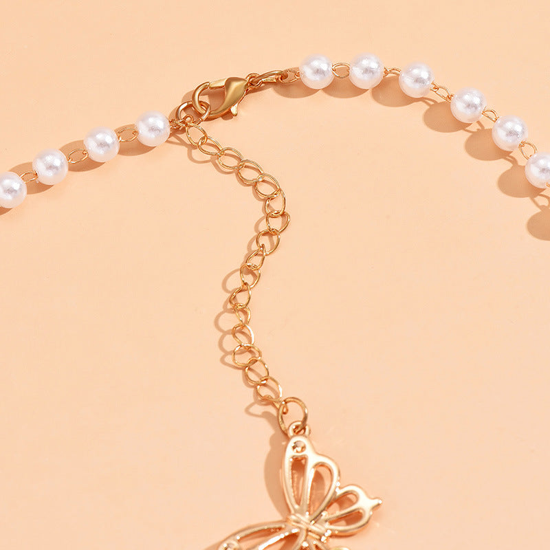Pearl & Butterfly Backdrop Necklace - Crystal Backdrop Necklace - Butterfly Chain