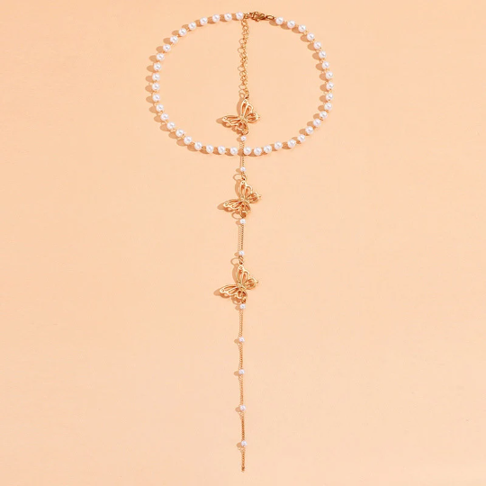 Pearl & Butterfly Backdrop Necklace - Crystal Backdrop Necklace - Butterfly Chain