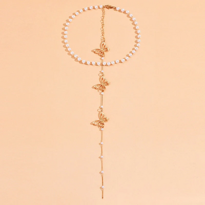 Pearl & Butterfly Backdrop Necklace - Crystal Backdrop Necklace - Butterfly Chain