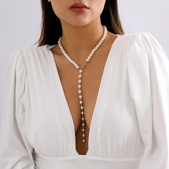 Pearl Y Lariat Necklace | Elegant Chest Chain Jewelry for Women