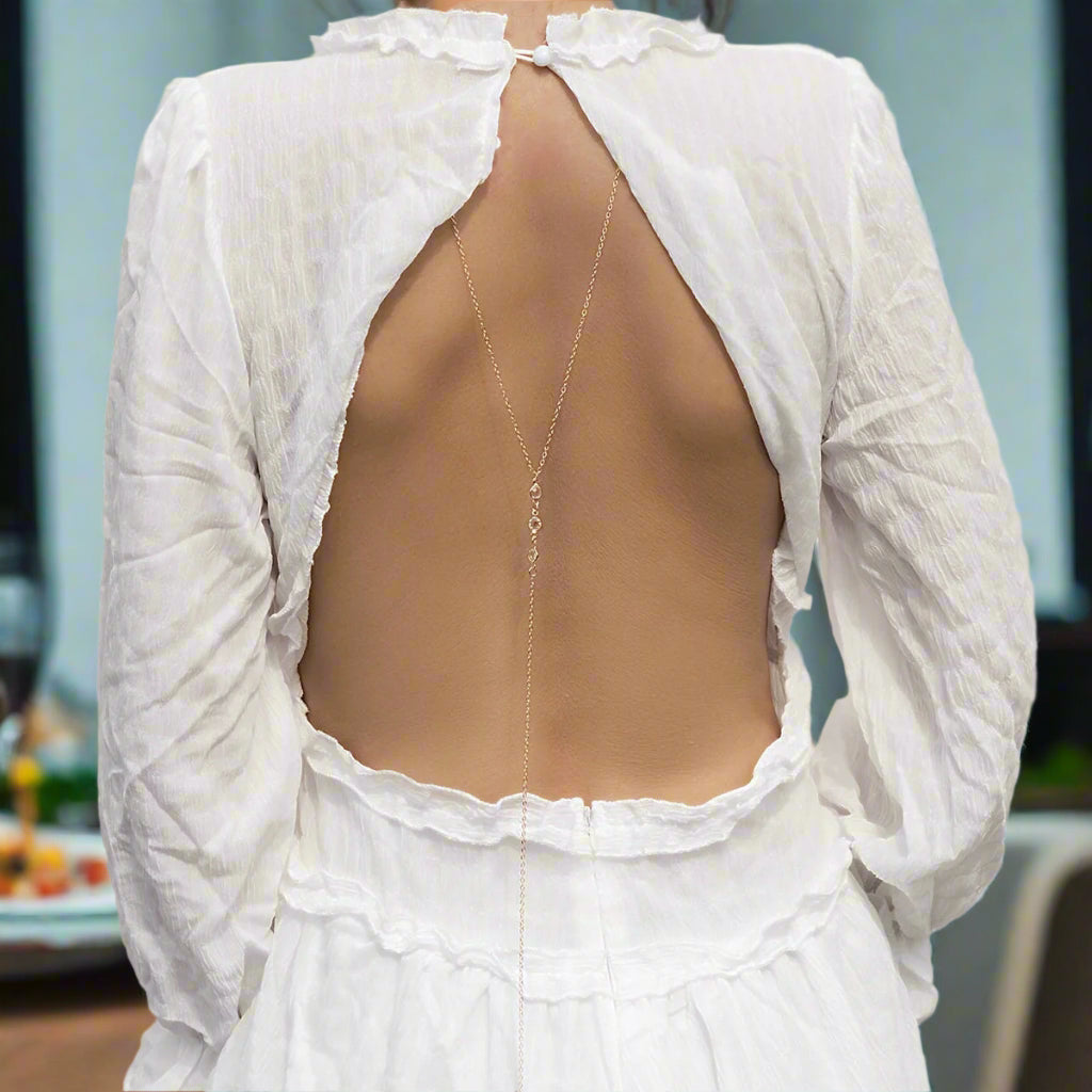 Simple Crystal Back Chain - Open Back Crystal Jewelry - Modern Bride Gift