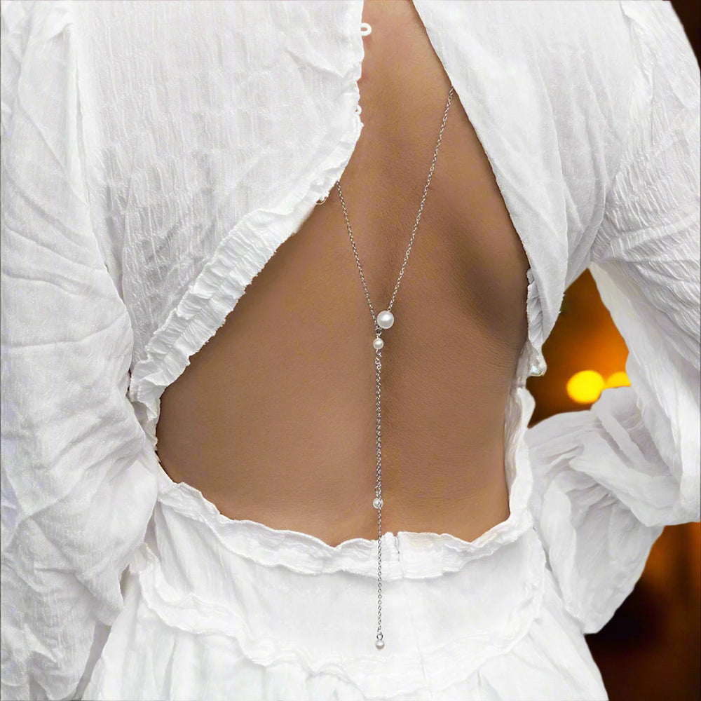 Simple Pearl Back Chain - Summer Body Chain - Elegant Backless Y Necklace