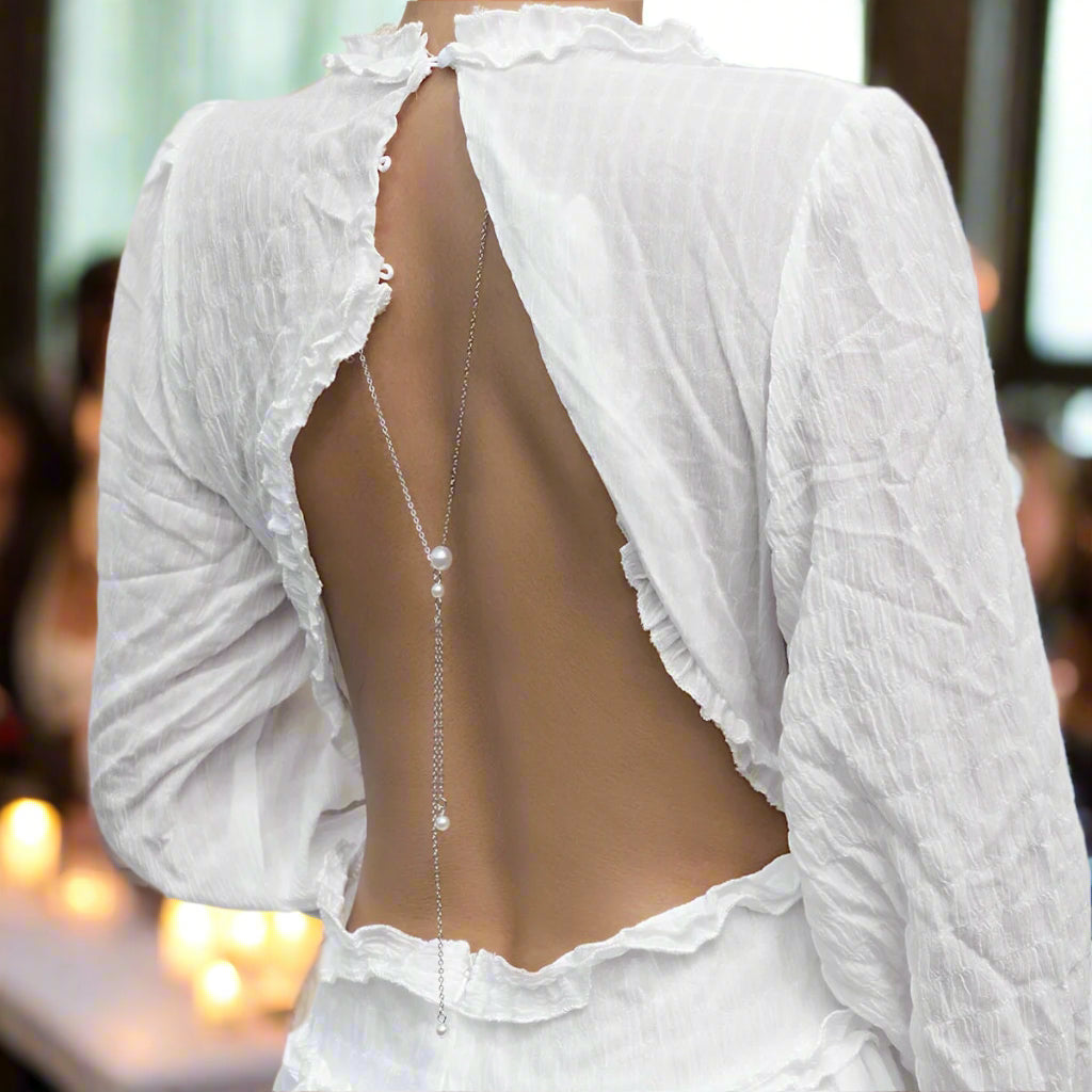 Simple Pearl Back Chain - Summer Body Chain - Elegant Backless Y Necklace