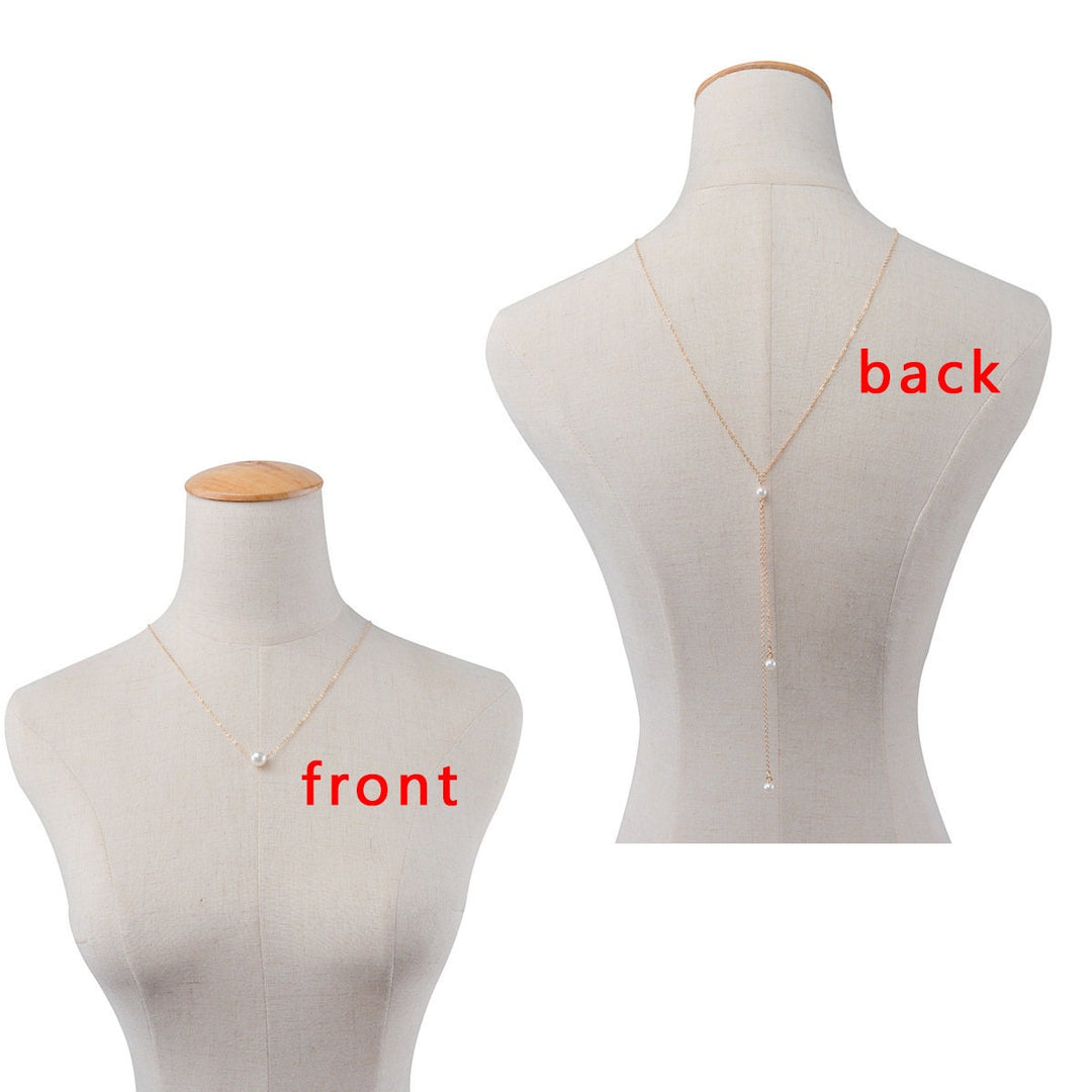 Simple Pearl Back Chain - Summer Body Chain - Elegant Backless Y Necklace