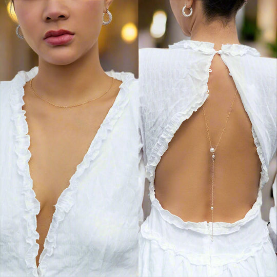 Simple Pearl Back Chain - Summer Body Chain - Elegant Backless Y Necklace