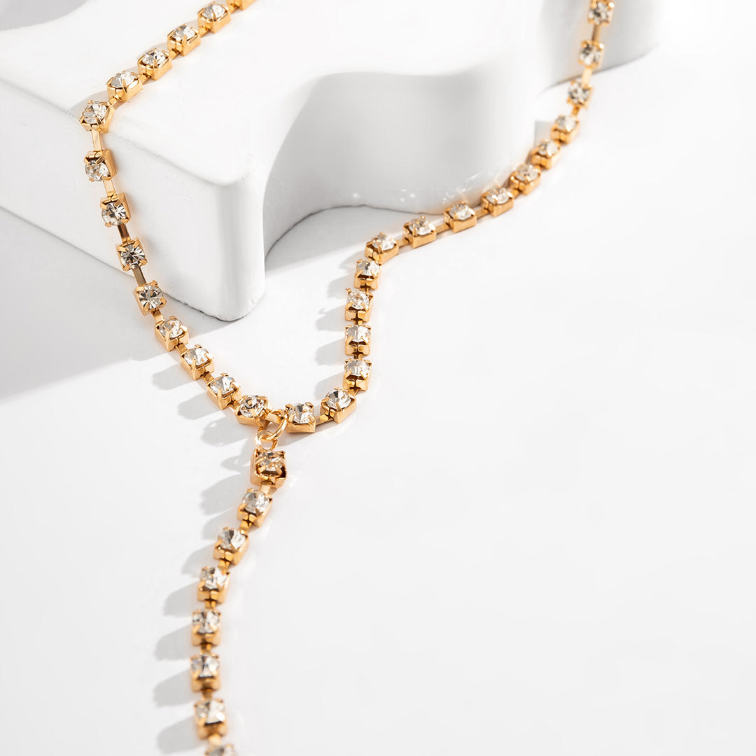 Simple Rhinestone Leg Chain - Crystal Thigh to Knee Jewelry