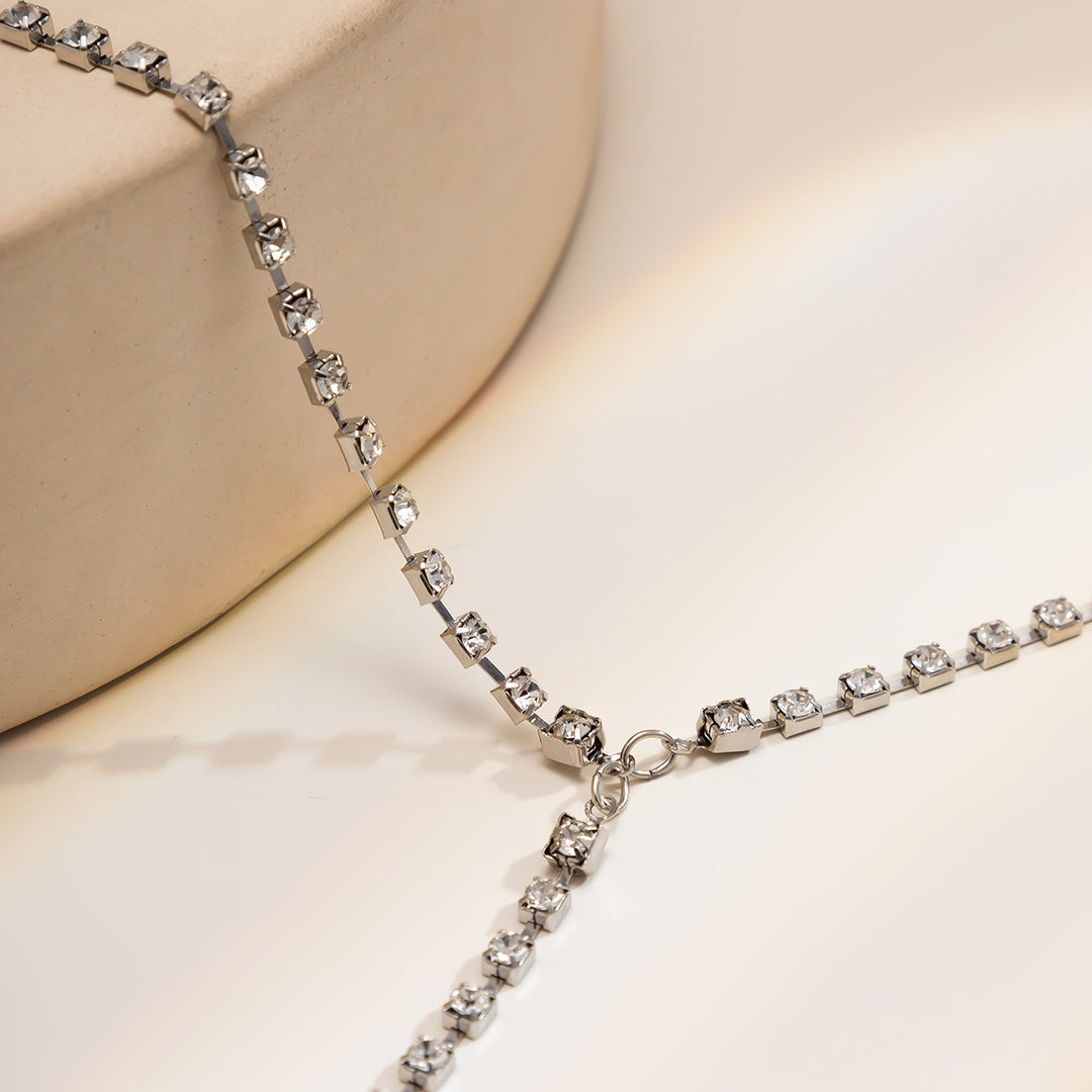 Simple Rhinestone Leg Chain - Crystal Thigh to Knee Jewelry