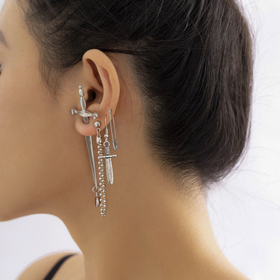 Sword Dagger Pin Ball Chain Earring Set - Sword Studs Earrings Set