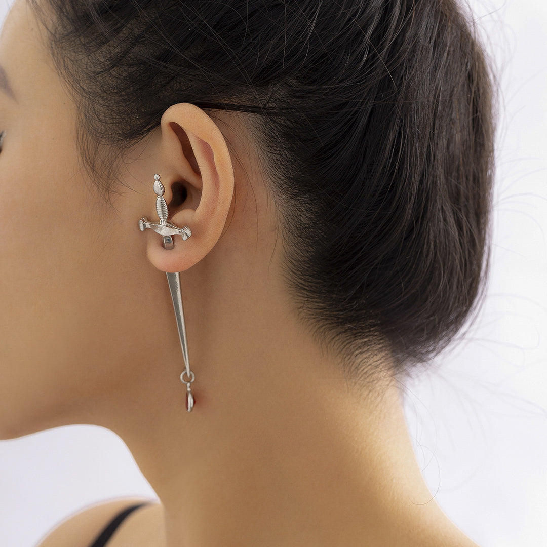 Sword Dagger Pin Ball Chain Earring Set - Sword Studs Earrings Set