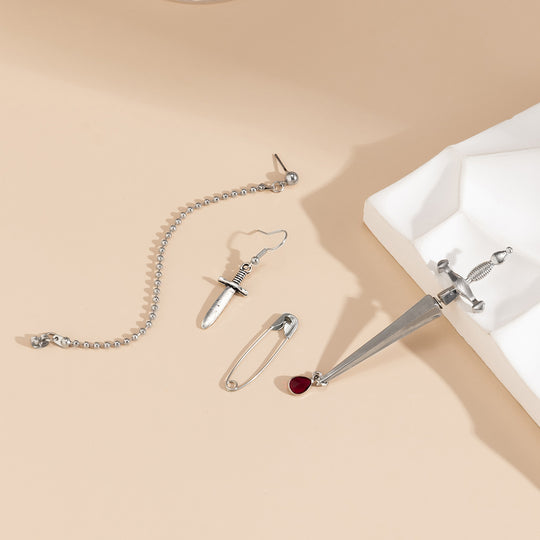 Sword Dagger Pin Ball Chain Earring Set - Sword Studs Earrings Set