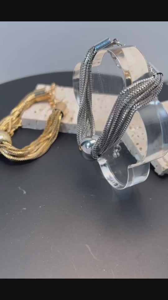 Layered Ball Charm Box Chain Bracelet – Elegant Statement Piece