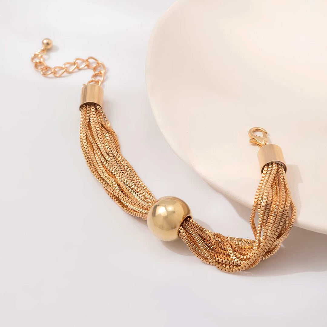 Layered Ball Charm Box Chain Bracelet – Elegant Statement Piece