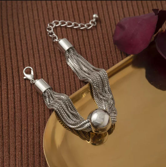 Layered Ball Charm Box Chain Bracelet – Elegant Statement Piece