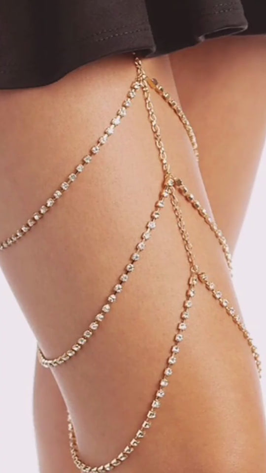 Beach Goddess 3 Tier Crystal Leg Chain - Luxury Bikini Jewelry
