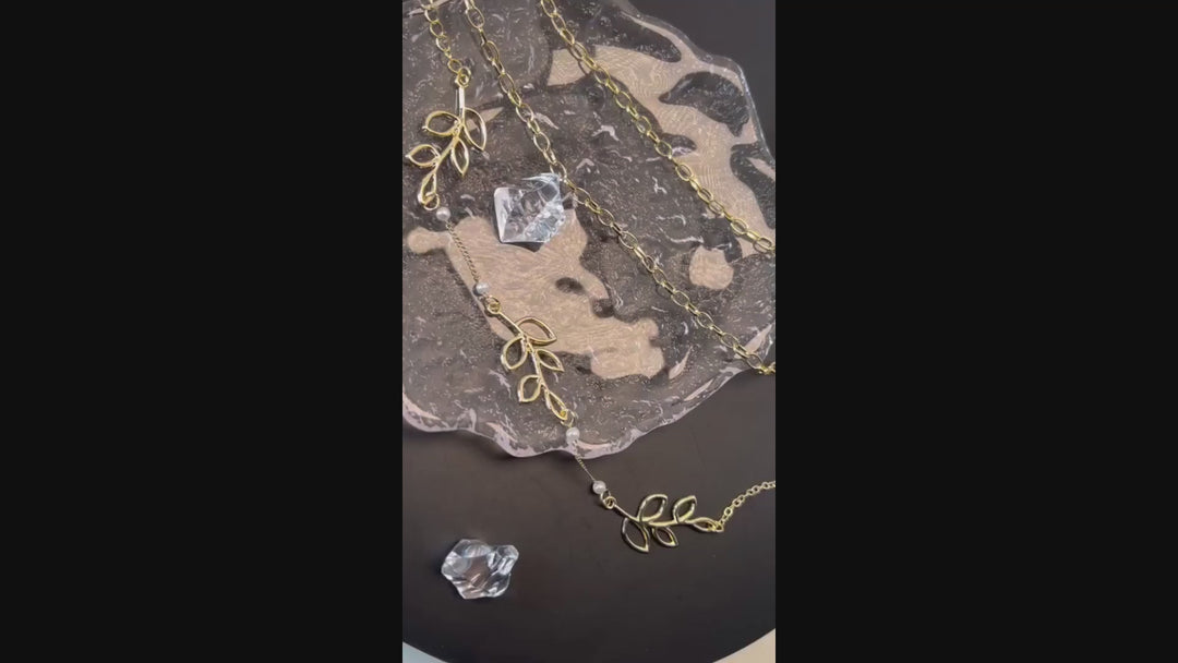 Leaf & Bead Decor Back Necklace - Wedding Leaf Necklace - Backdrop Leaf Necklace Pearl