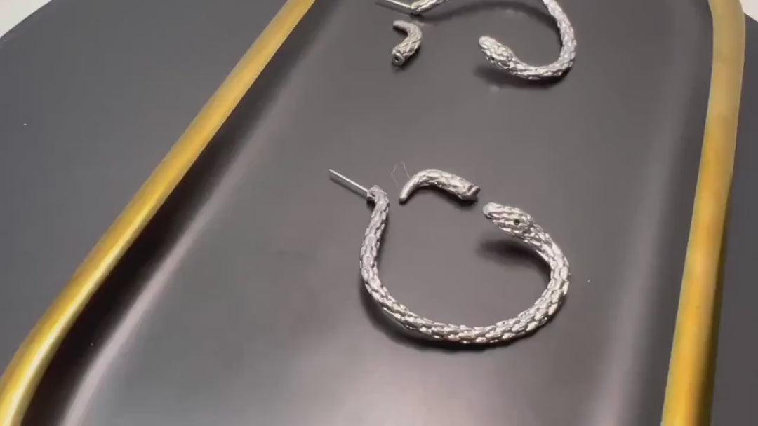 Silver Snake Earring – Single Long Cobra Statement Jewelry