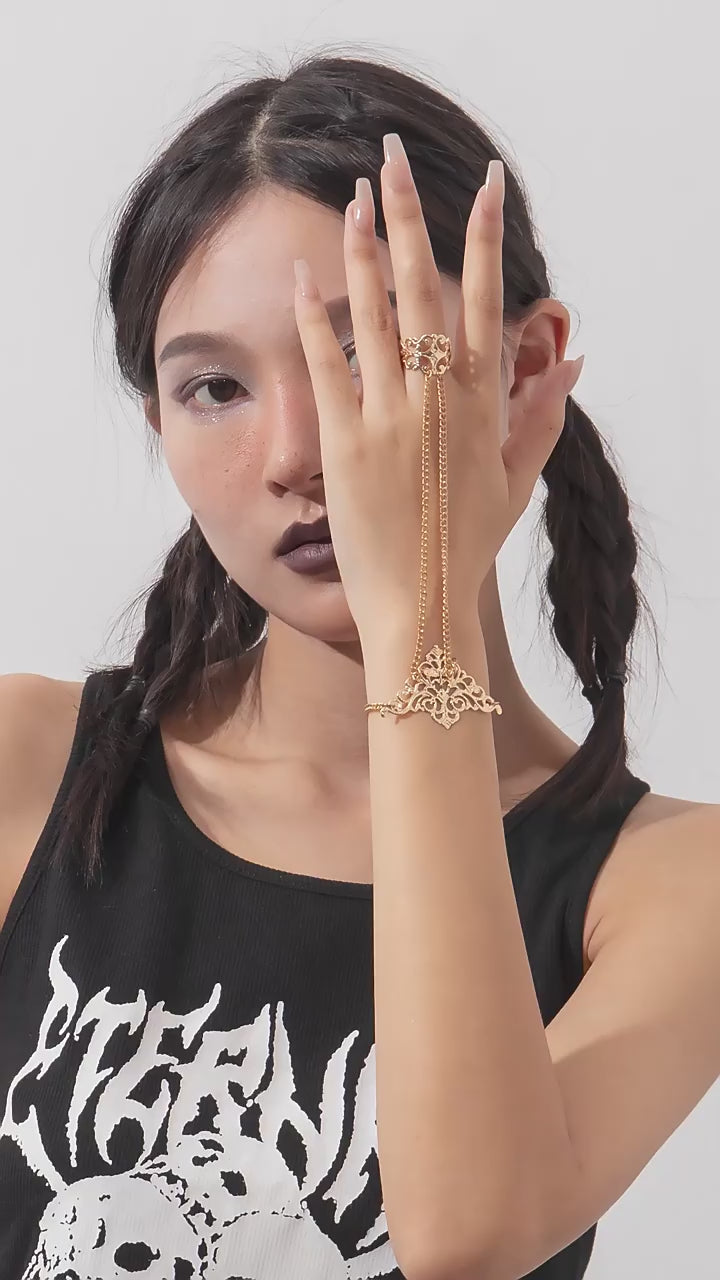 Finger Chain Bracelet - Finger Ring Bracelet - Rivet Tassel Finger Bracelet
