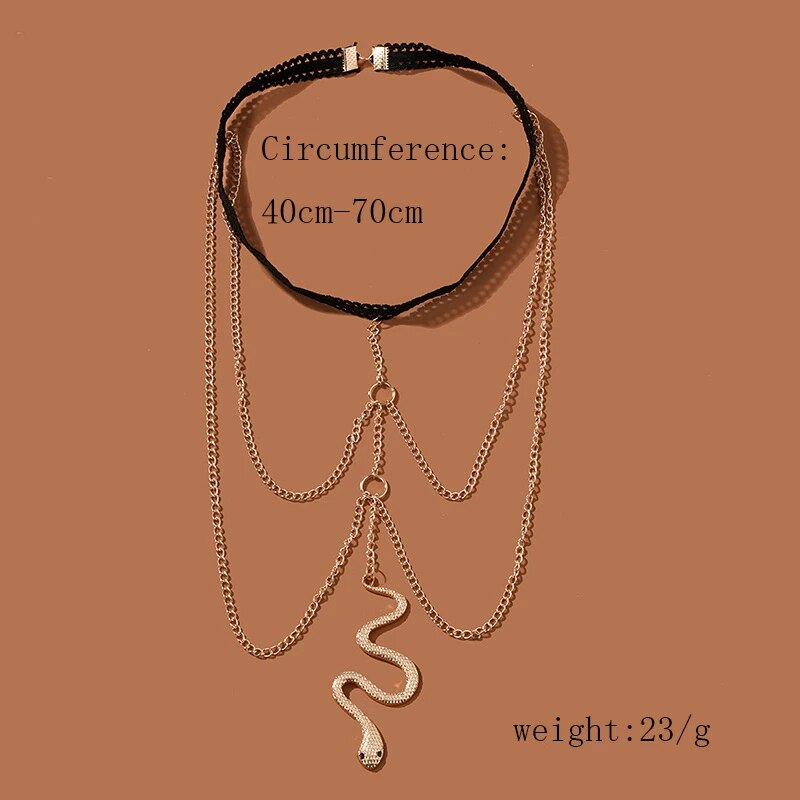 Double Chain Snake Thigh Harness - Gold Serpent Body Jewelry