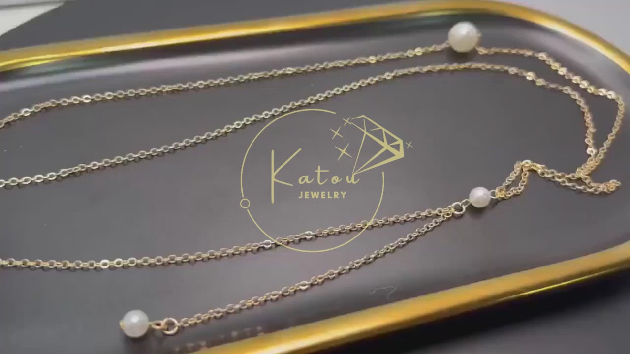 Simple Pearl Back Chain | Summer Body Chain | Simple Y Necklace | Fine Backdrop Chain | Bridesmaid Backless