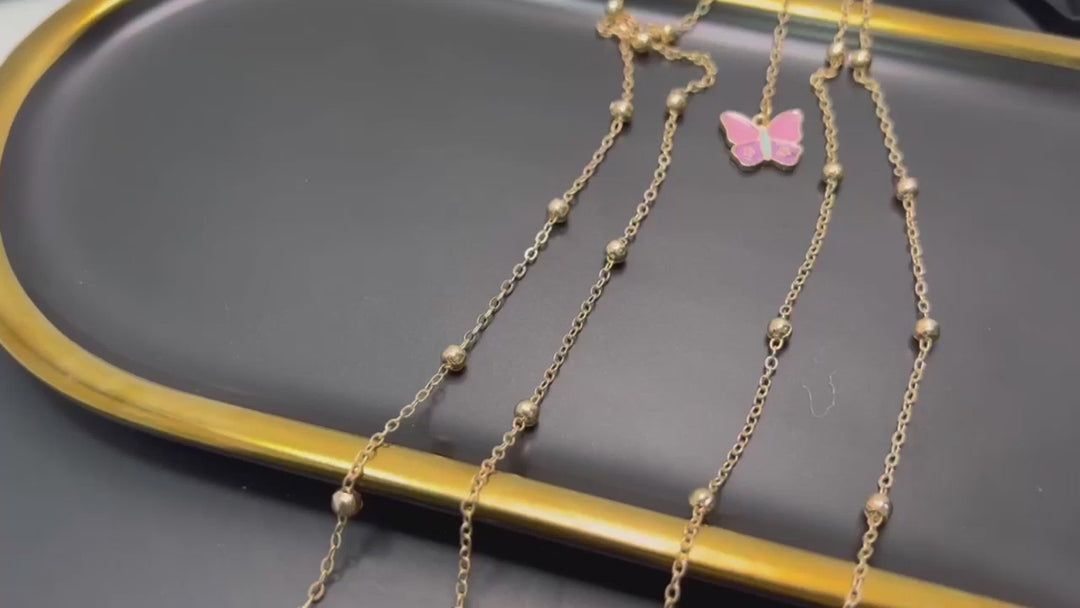 Butterfly 2 Tier Chain - Delicate Gold Beaded Leg Accessory