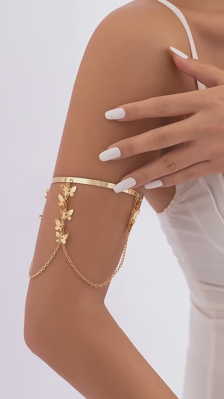 Delicate Butterfly Arm Chain - Layered Upper Arm Bracelet