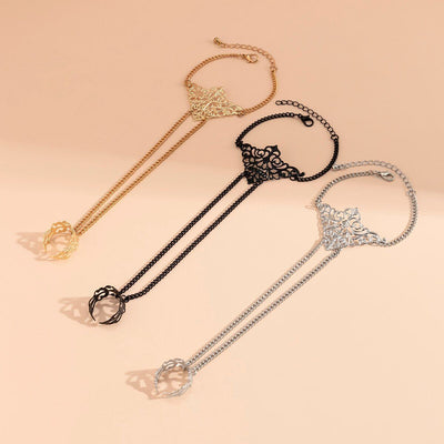Finger Chain Bracelet - Finger Ring Bracelet - Rivet Tassel Finger Bracelet