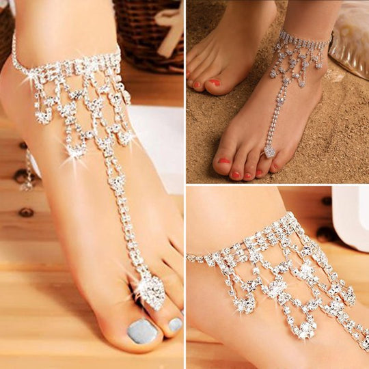 Flower Crystal Barefoot Sandal - Single Bridal Beach Wedding