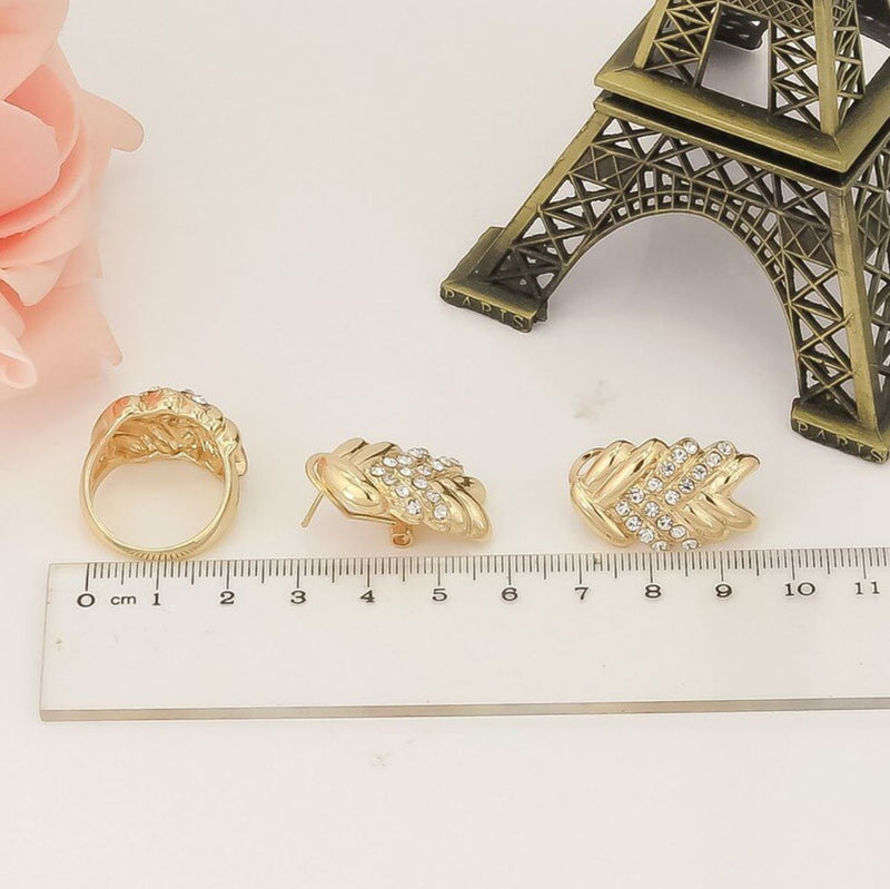 Gold Fashion Set Bridal Jewelry 4PCS | Gold Wedding Jewelry Set | Bracelet and Earrings Set | Bridal Jewelry Set | Bridesmaid Gift