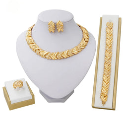 Gold Fashion Set Bridal Jewelry 4PCS | Gold Wedding Jewelry Set | Bracelet and Earrings Set | Bridal Jewelry Set | Bridesmaid Gift