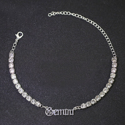 Classic Ankle Bracelet - Diamond Zodiac Sign Chain - Tennis Bracelet - 1X PC