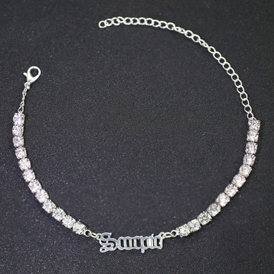 Classic Ankle Bracelet - Diamond Zodiac Sign Chain - Tennis Bracelet - 1X PC