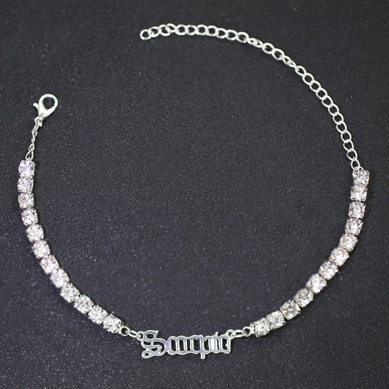 Classic Ankle Bracelet Full Diamond Tennis Chain Zodiac Sign |Tennis Bracelet | Zodiac Sign Chain | Christmas Gift |Diamond Anklet for Women | 1X PC