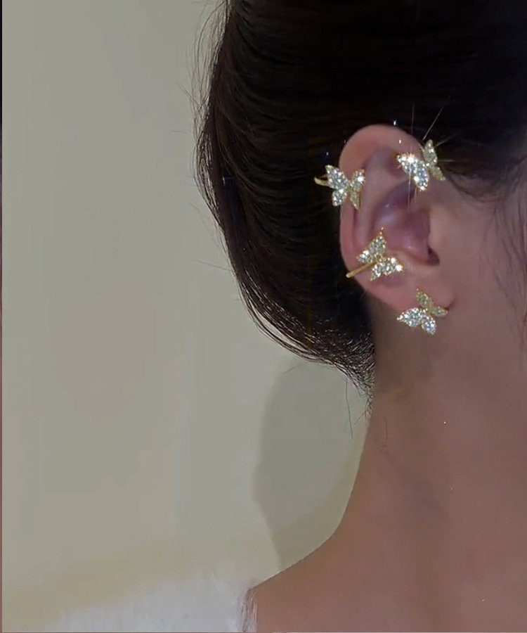 Non-Piercing Ear Cuff Butterfly Earrings - Butterflies Jewelry - Wedding Earrings