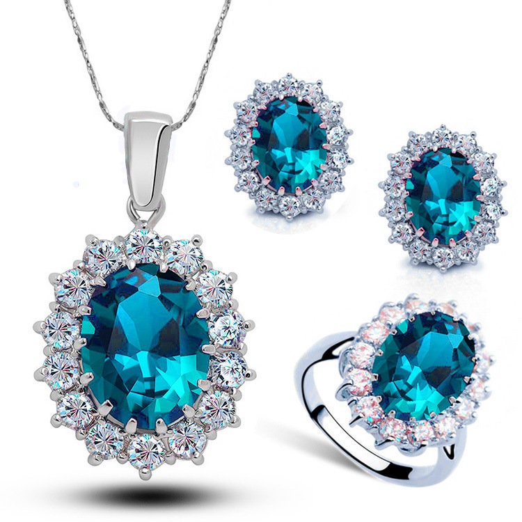 3 Pcs Cubic Zircon Pendant Necklace Luxury Set | Cubic Zircon Pendant | Oval Engagement Ring | Bridesmaid Necklace | Multi Stone Ring