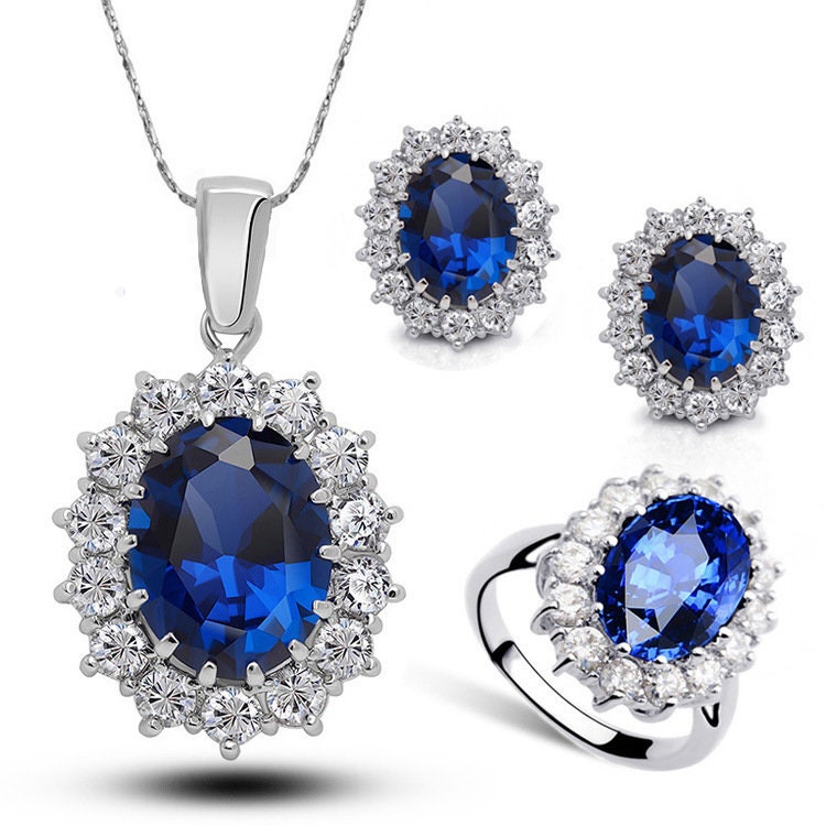 3 Pcs Cubic Zircon Pendant Necklace Luxury Set | Cubic Zircon Pendant | Oval Engagement Ring | Bridesmaid Necklace | Multi Stone Ring