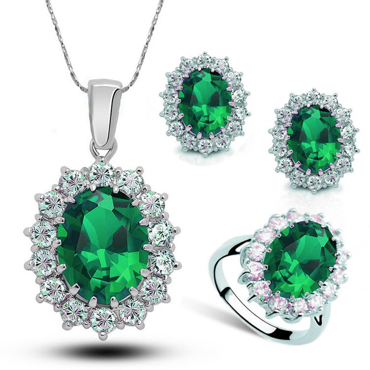 3 Pcs Cubic Zircon Pendant Necklace Luxury Set | Cubic Zircon Pendant | Oval Engagement Ring | Bridesmaid Necklace | Multi Stone Ring