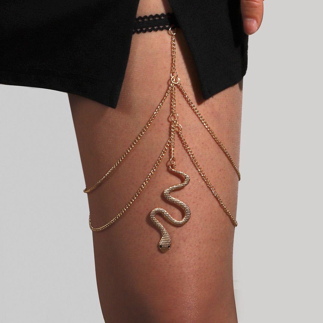 Double Chain Snake Thigh Harness - Gold Serpent Body Jewelry