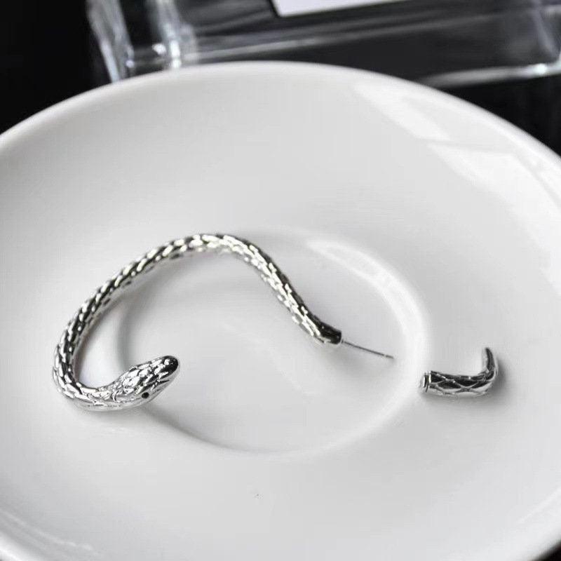 Silver Snake Earring – Single Long Cobra Statement Jewelry