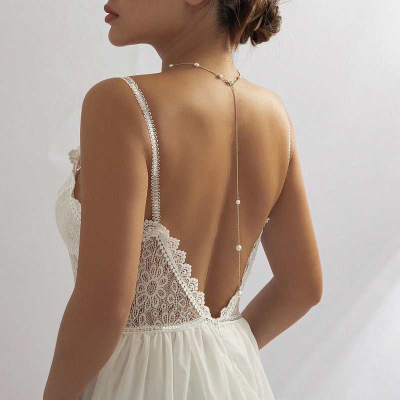 Sexy Pearl Back Chain | Summer Body Chain | Sexy Y Necklace | Fine Backdrop Chain | Bridesmaid Backless