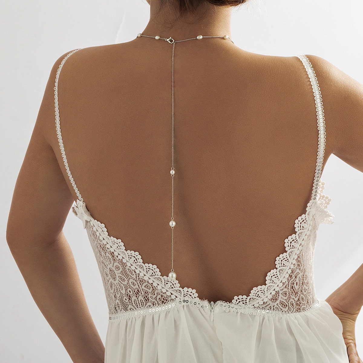 Sexy Pearl Back Chain | Summer Body Chain | Sexy Y Necklace | Fine Backdrop Chain | Bridesmaid Backless