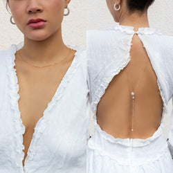 Simple Pearl Back Chain | Summer Body Chain | Simple Y Necklace | Fine Backdrop Chain | Bridesmaid Backless