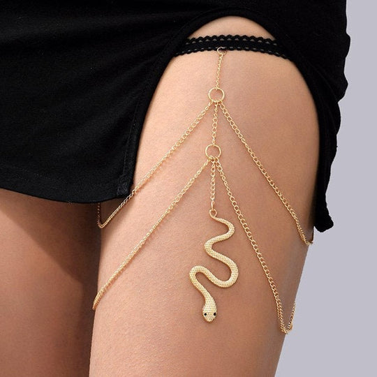 Double Chain Snake Thigh Harness - Gold Serpent Body Jewelry