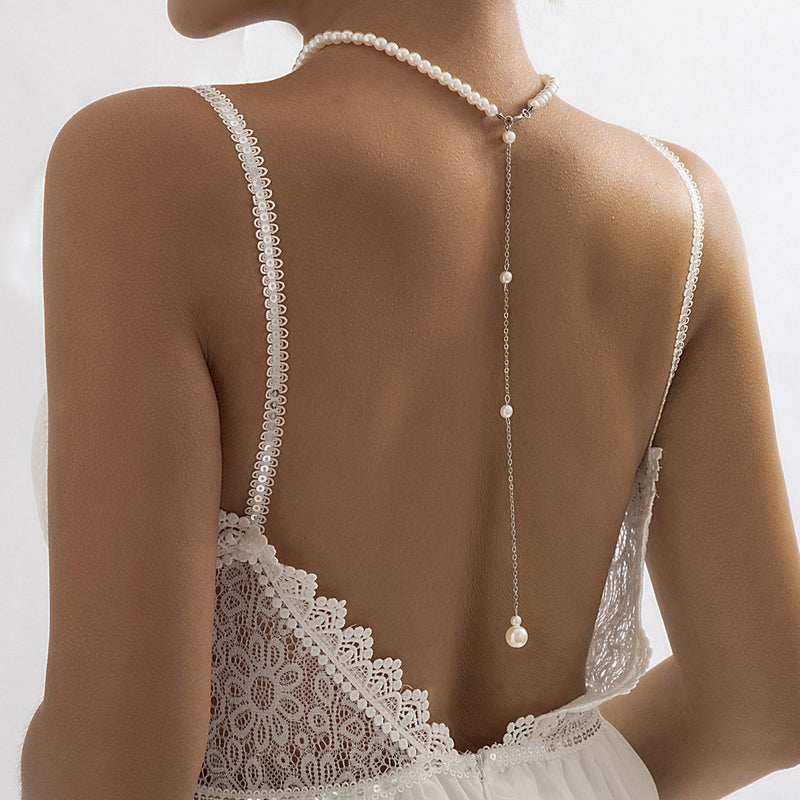 Pearl Back Necklace, Wedding Drop Lariat Necklace, Rose Gold Back Piece,  Silver Bridal Y Necklace - Etsy