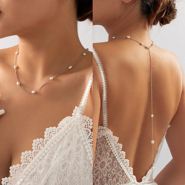 Delicate & Simple Gold Back Drop Bridal Necklace with Pearls Crystals –  PoetryDesigns