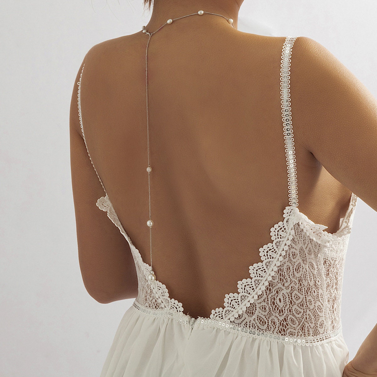 Sexy Pearl Back Chain | Summer Body Chain | Sexy Y Necklace | Fine Backdrop Chain | Bridesmaid Backless