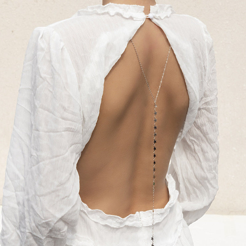 Star Back Summer Body Chain | Fine Backdrop Chain | Bridesmaid Backless | Open Back Necklace | Back Drop Necklace